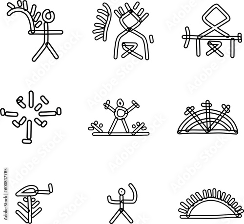 Drawing of ancient man set.