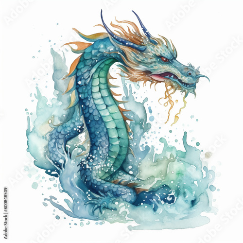 Japanese tattoo style, Dragon, full color ink, line art, white background