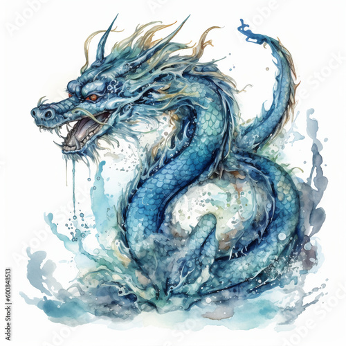 Japanese tattoo style, Dragon, full color ink, line art, white background