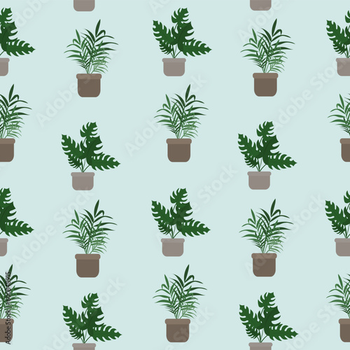Home plant in pot, cute flat cartoon illustration. Pattern