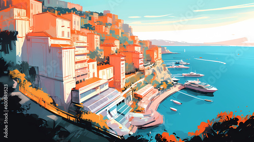 Illustration of beautiful view of Monte Carlo, Monaco