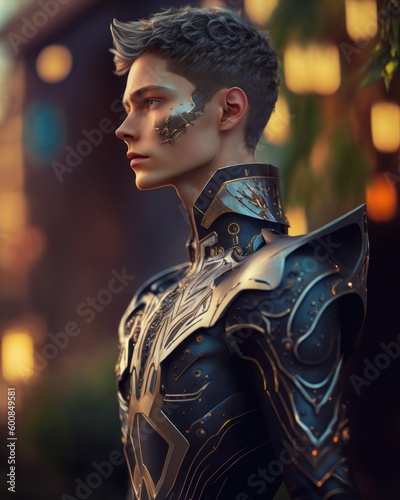 Portrait of a handsome young man in armor. Generative ai