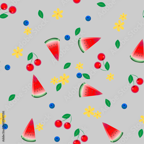 Seamless watermelon berry pattern.	