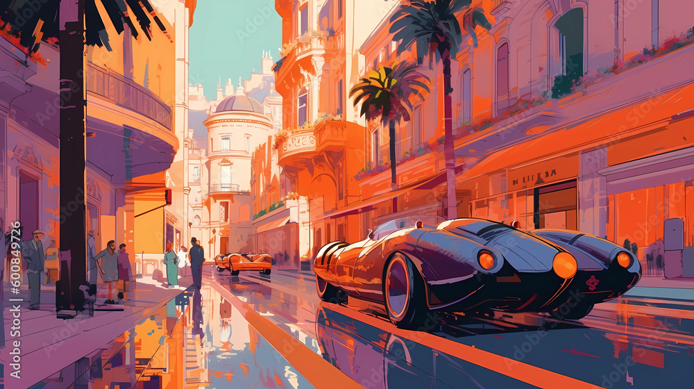 Illustration of beautiful view of Monte Carlo, Monaco