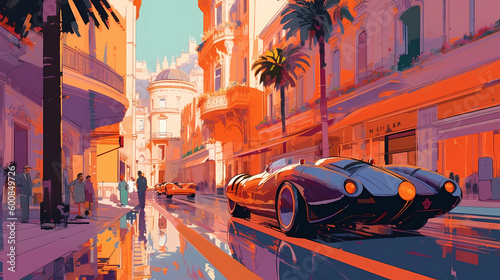 Obraz na płótnie Illustration of beautiful view of Monte Carlo, Monaco w salonie