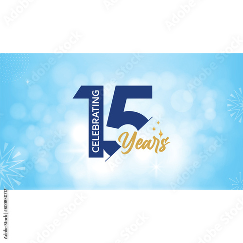 15 years celebration logo vector design on light blue background