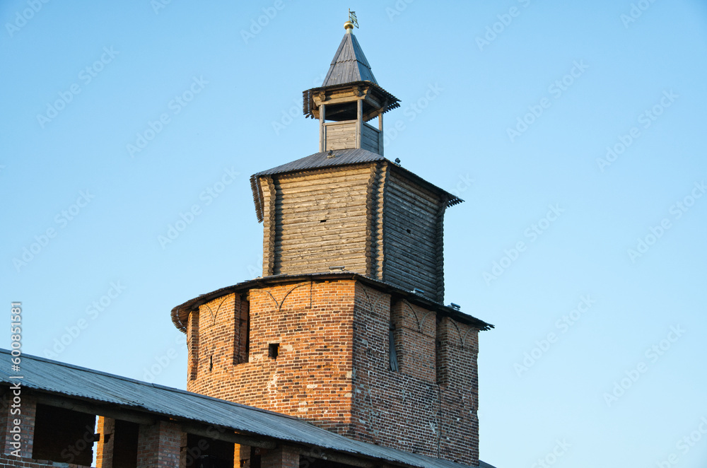 Nizhniy Novgorod, Russian Federation, April 27, 2023, wooden tower