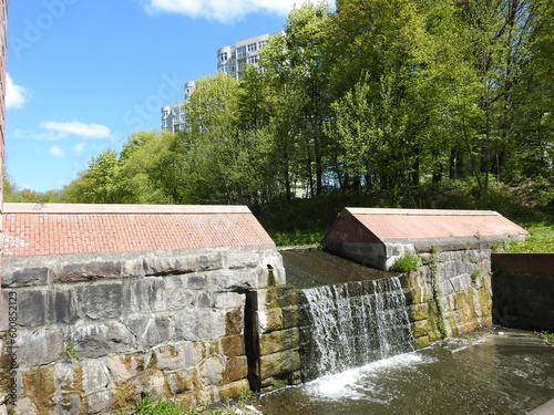 waterfall in the park named lithuanian shaft in kaliningrad, rusiia photo