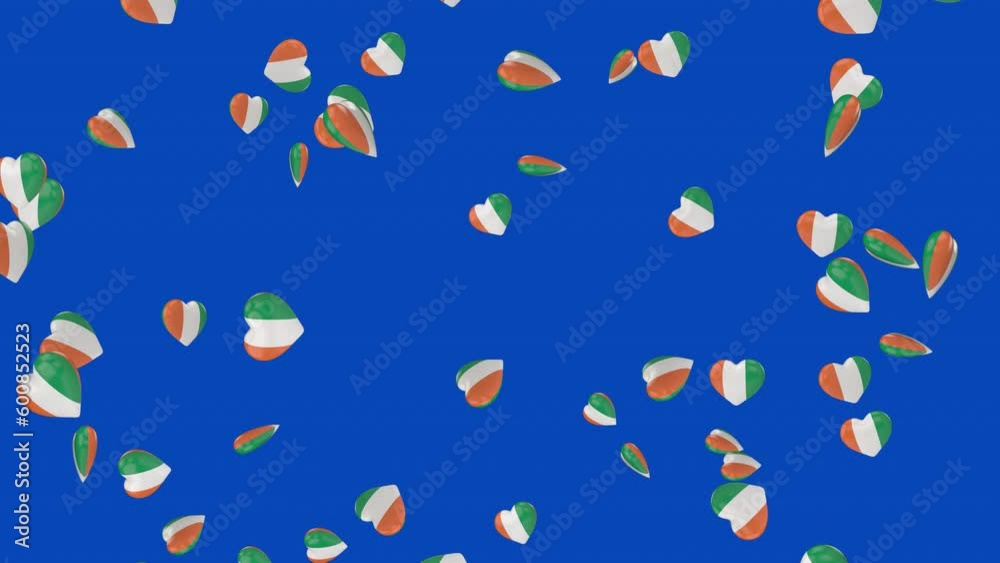 Ireland flag on 3d heart. Loop Animation of flag hearts in blue screen. Country flag on 3d heart Ireland flag on 3d heart. Loop Animation of flag hearts in blue screen. Country flag on 3d heart
