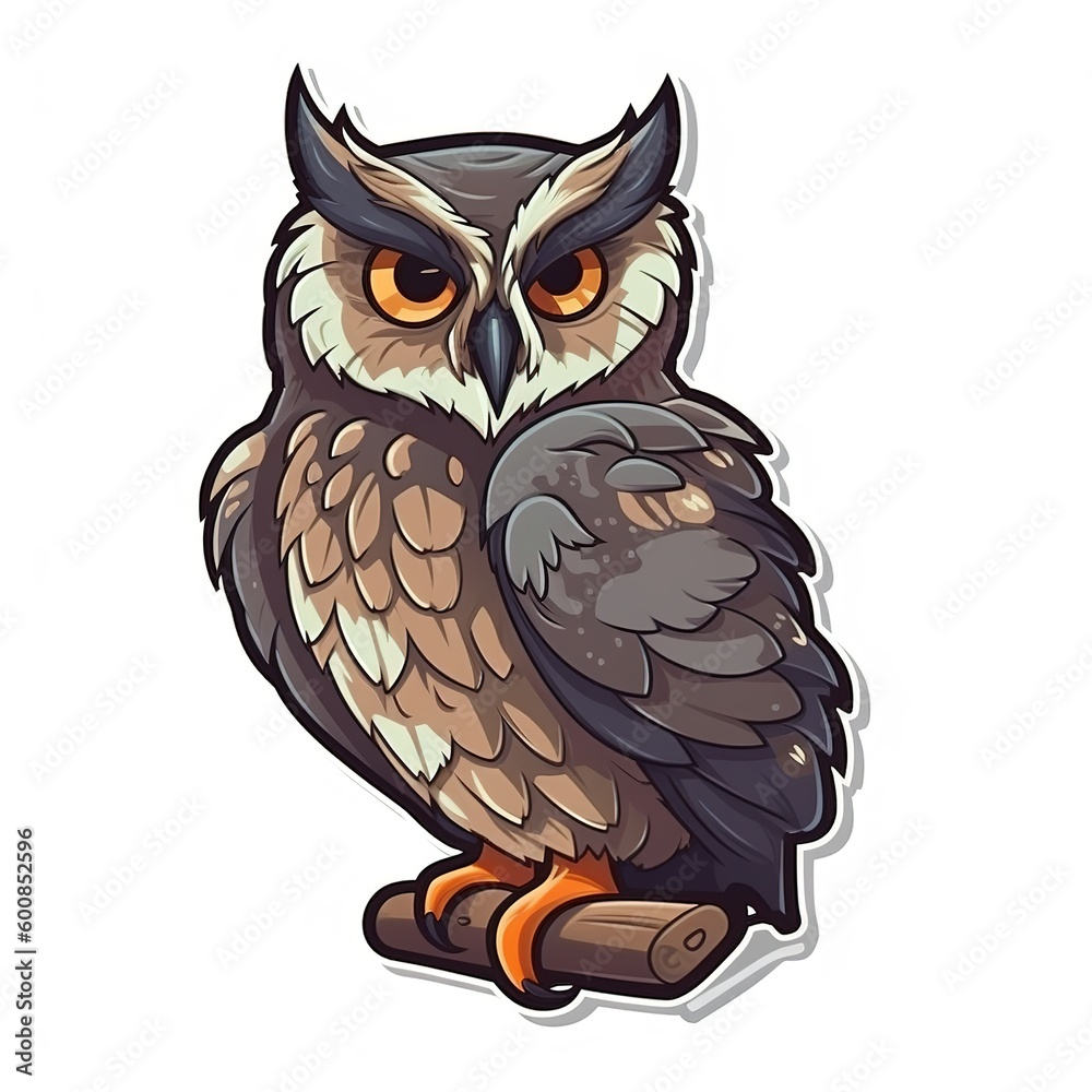 Fototapeta premium Cartoon sticker of Eagle owl duck over white background. Generative AI illustration