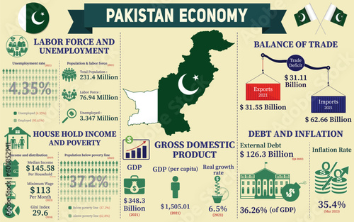 Pakistan Economy Infographic, Economic Statistics Data Of Pakistan charts Presentation.