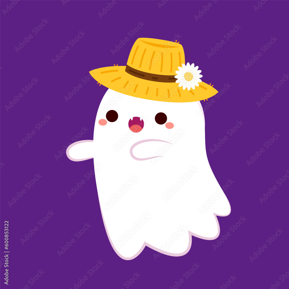 Happy halloween party greeting card with cute ghost. Holidays cartoon character. Trick or treat. Halloween funny cartoon. Happy halloween party greeting card with cute ghost. Holidays cartoon character. Trick or treat. Halloween funny cartoon.