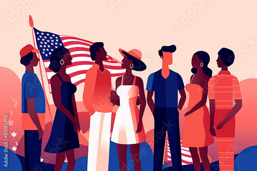 Fototapete Generative AI illustration of American people celebrating the 4th of July commem