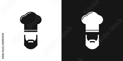 Bearded cook icon. Chef hat silhouette, cafe logo