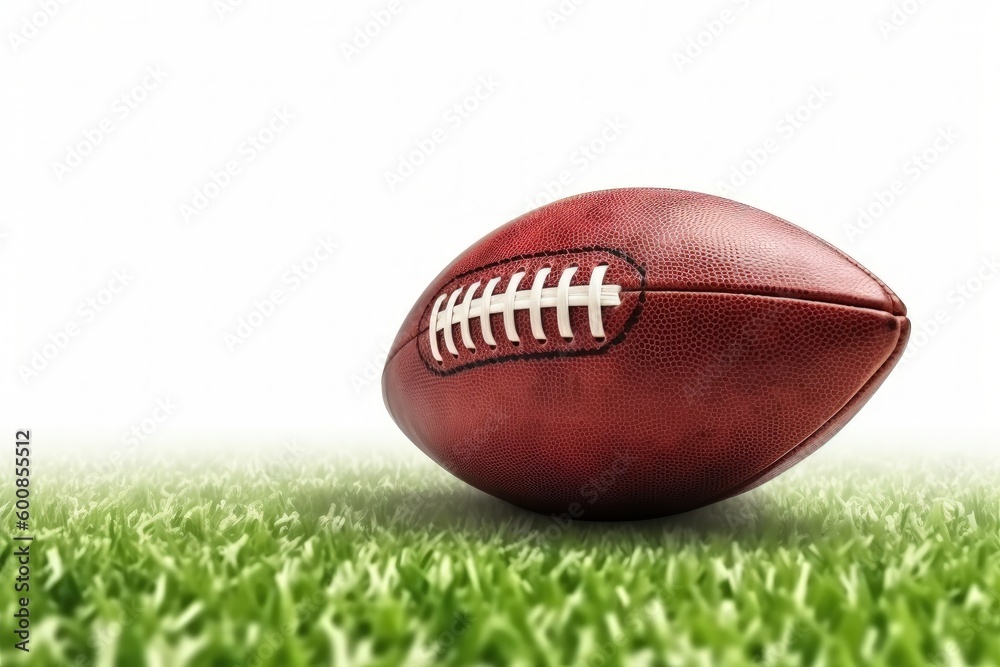 American football ball on the lawn, sports concept, digital illustration. Generative AI American football ball on the lawn, sports concept, digital illustration. Generative AI