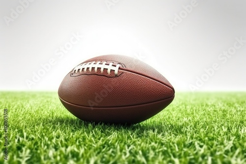 American football ball on the lawn, sports concept, digital illustration. Generative AI