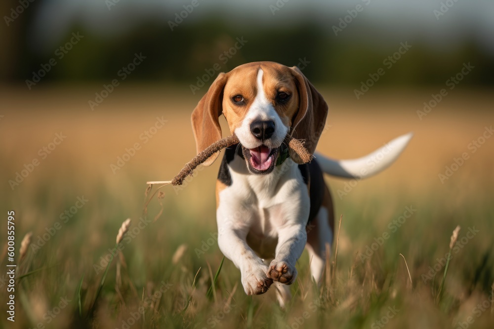 Headshot portrait photography of a curious beagle playing tug-of-war against open fields and meadows background. With generative AI technology Headshot portrait photography of a curious beagle playing tug-of-war against open fields and meadows background. With generative AI technology