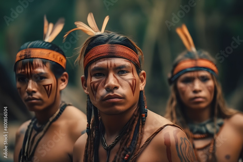 Indians from the Brazilian Amazon of the Dessana ethnic group. Neural network AI generated art Generative AI photo