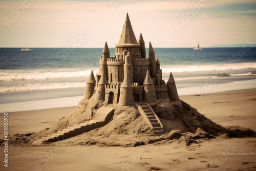 sandcastle on the beach made with generative ai