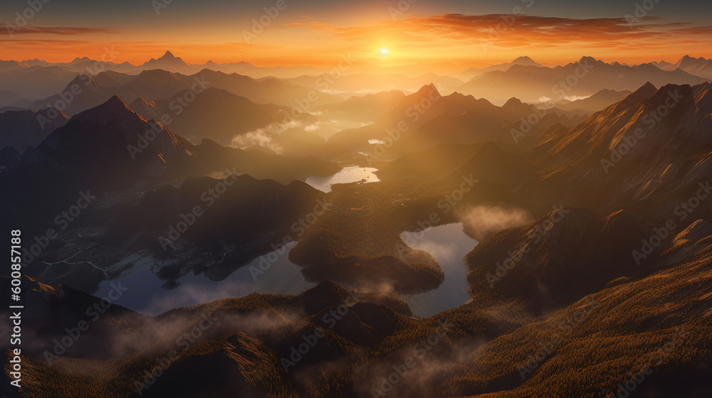 Sunrise Over Majestic Mountain Landscape. Generative AI