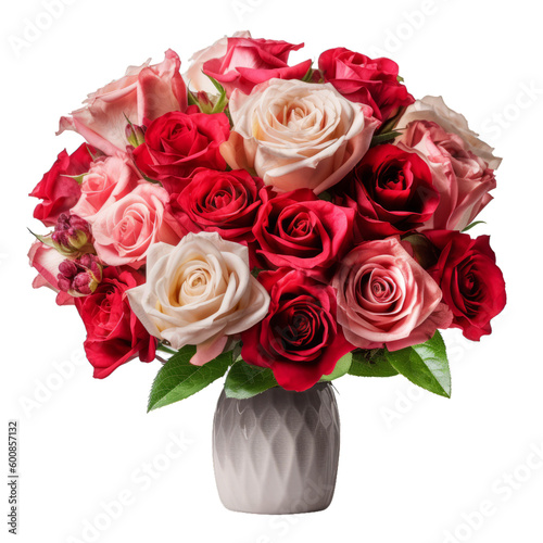 A romantic bouquet of red and pink roses