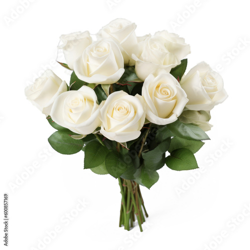 A simple, elegant bouquet of white roses