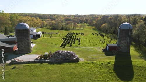 Farmland and silos aerial footage