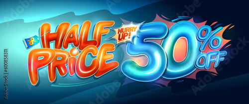 Half price - web banner template with glossy lettering, 50 percents off flyer