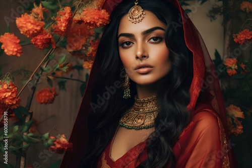 The captivating indian female model effortlessly blends tradition and modernity with her enchanting style. generative AI