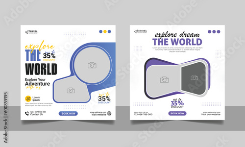 Travel tour promotion banner travelling business social media post or tourism marketing square flyer template