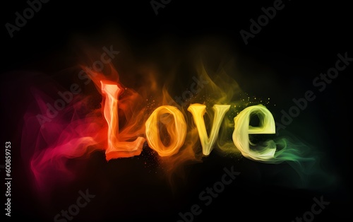 "Love" text in lgbt rainbow color on black background. Generative AI