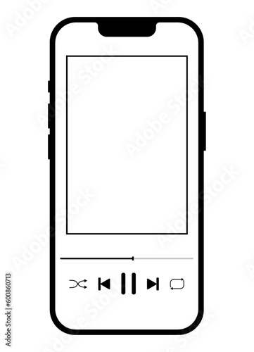 Mobile phone with music player app. Smartphone icon in vector