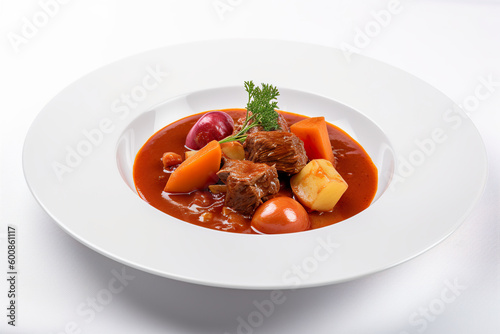 Menudo - a tomato-based stew made with pork, liver, potatoes, and carrots, Generative AI food from Philippines, Filipino dish. photo