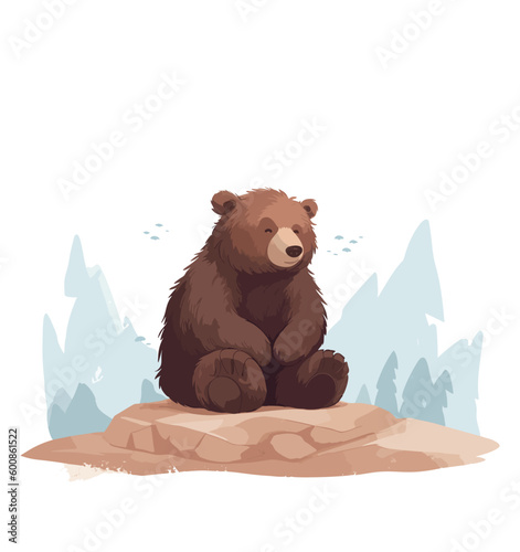 Vector illustration, a large wild bear is smiling created with Generative AI technology