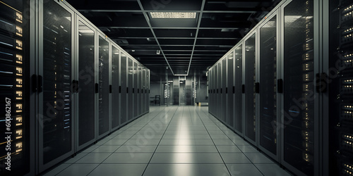 Datacenter, dark room, many servers