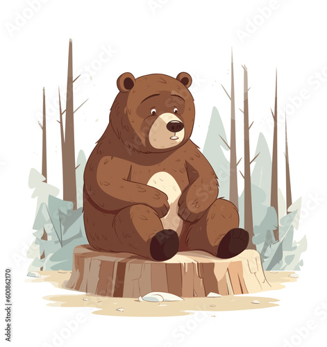 Vector illustration, a large wild bear is smiling created with Generative AI technology