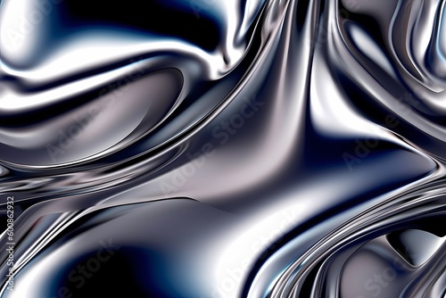 Iridescent liquid metal surface with ripples. 3d illustration. Abstract fluorescent background. Seamless. Decoration for futuristic design. Generative Ai.