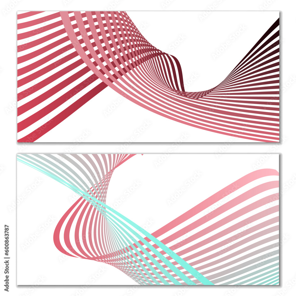 Wavy lines or ribbons on a white background. Installed. Multicolored striped gradient. Creative unusual background with abstract gradient wave lines for creating trendy banner, poster. Vector eps