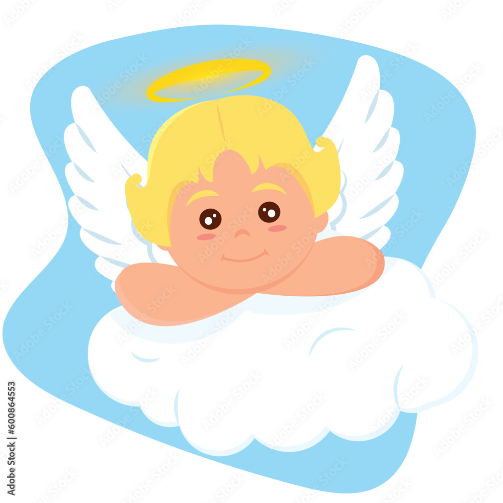 Isolated cute angel cartoon character on clouds Vector Isolated cute angel cartoon character on clouds Vector