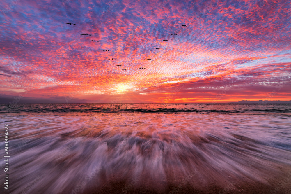 Sunset Ocean Surreal Beach Inspirational Landscape High Resolution - obrazy, fototapety, plakaty 