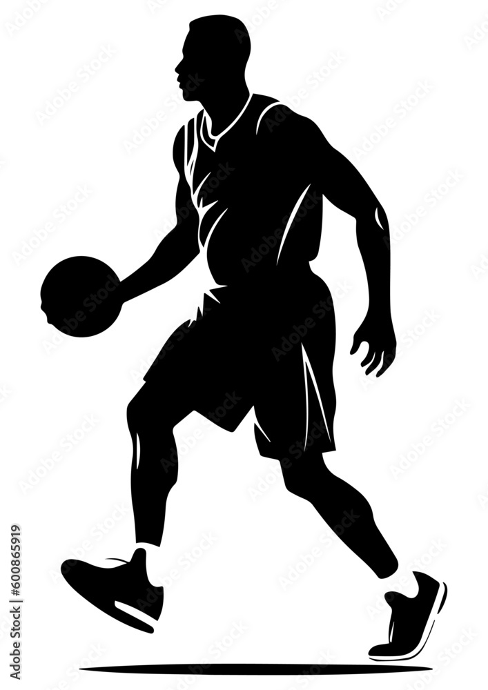 Silhouette of a basketball player in action
