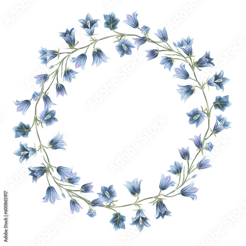 Wallpaper Mural Hand painted watercolor circle wreath with drawn bluebells. Illustration for invitations, cards. isolated on white background Torontodigital.ca