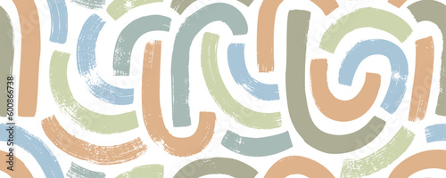 Bold brush drawn arches seamless pattern in neutral colors. Abstract geometric background with grunge arches or beige rainbows. Geometric balance shapes. Bold circular brush strokes, curved lines.