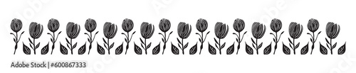 Quirky floral botanic vector border isolated on white background. Scandi cartoon foliage in botanical organic style for whimsical design elements. 