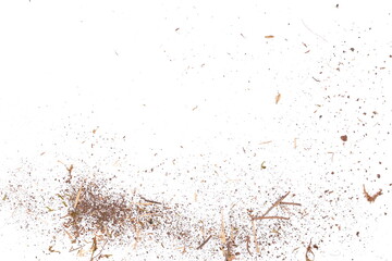 Dirt, soil dust, dry grass isolated on white background, with clipping path