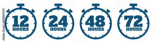 12, 24, 36, 48 hours icon vector. Security Protection 24 hours. Flat Vector illustration. Clock vector icon. 24 hours icon