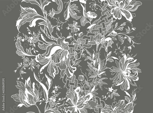 Wallpaper Mural Chintz. lace floral seamless pattern. Torontodigital.ca