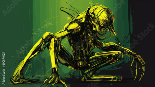 green futuristic insectoid alien monster - by generative ai photo