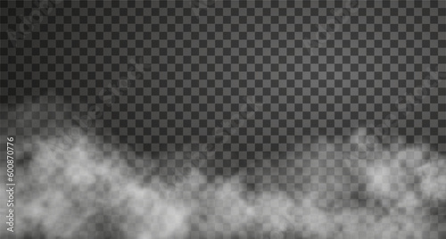 Vector haze effect isolated on transparent backdrop. White spooky steam, smoke and fog cloud