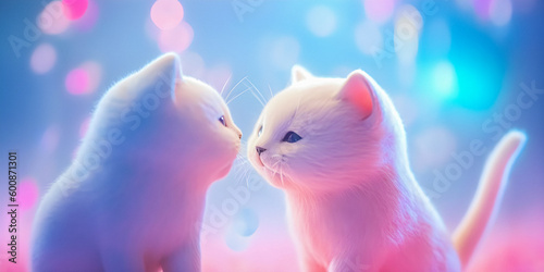 Funny kittens giving eachother kisses, dreamy pink atmosphere, soft focus - generative AI